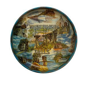 Vintage Ken Haag Wisconsin Dells Souvenir Tin Trinket Tray
